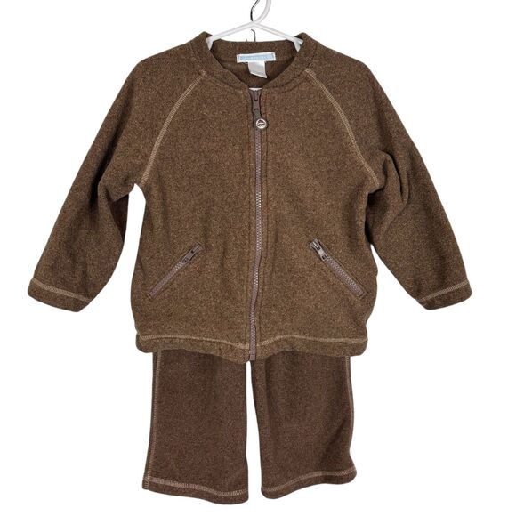 Janie and Jack Cozy Brown Fleece Set Boys 3T Full Zip Jacket and Pants - Picture 1 of 8